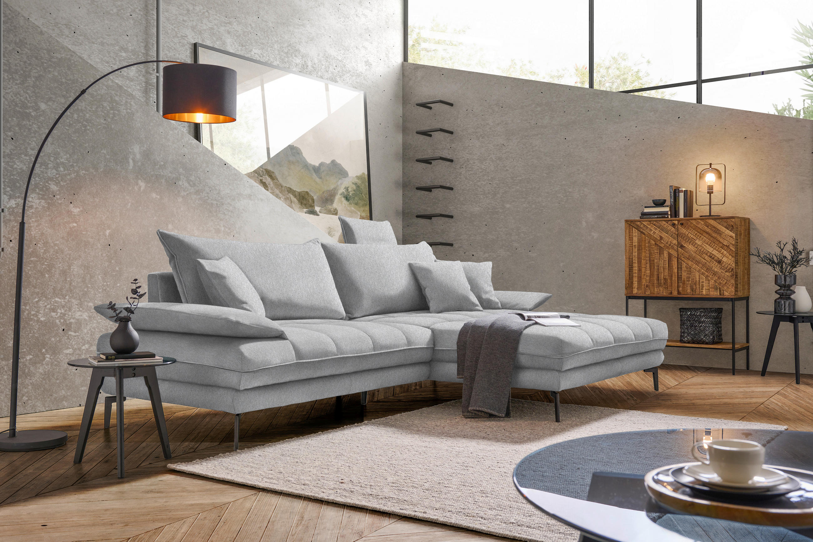 ECKSOFA in Webstoff Silberfarben  292/176 cm  - Silberfarben/Schwarz, MODERN, Textil/Metall (292/176cm) - Carryhome