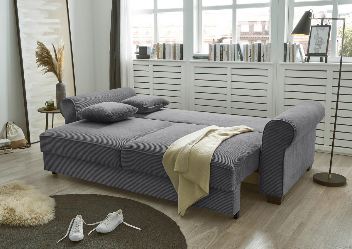 SCHLAFSOFA Cord Anthrazit  - Anthrazit/Schwarz, Basics, Kunststoff/Textil (250/95/125cm) - MID.YOU
