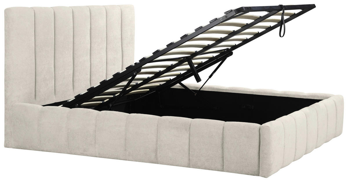 POLSTERBETT 180/200 cm,  in Beige, gepolstertes Kopfteil, Lattenrost, Bettkasten,  - Beige/Schwarz, Basics, Holz/Kunststoff (180/200cm) - Carryhome