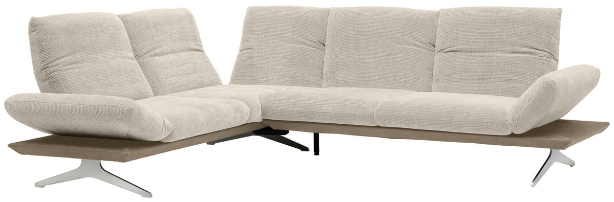 ECKSOFA in Flachgewebe Greige, Graubraun  209/277 cm  - Edelstahlfarben/Greige, Design, Textil/Metall (209/277cm) - Koinor