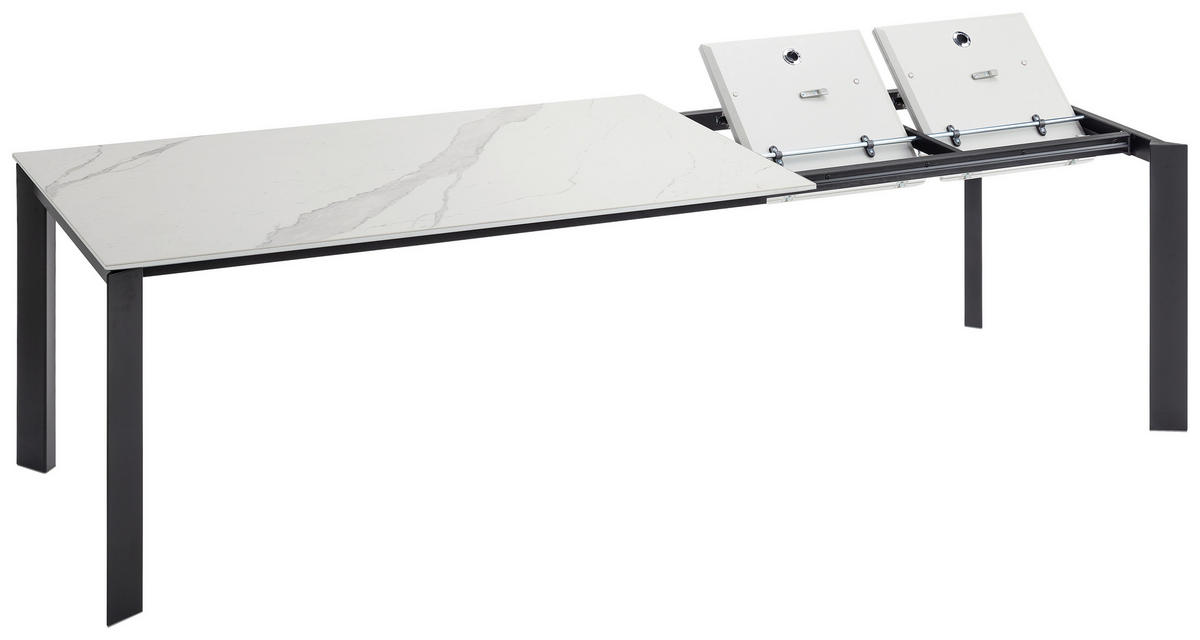 ESSTISCH in Metall, Keramik 160-250/90/75 cm  - Weiss/Schwarz, Design, Keramik/Metall (160-250/90/75cm) - Novel