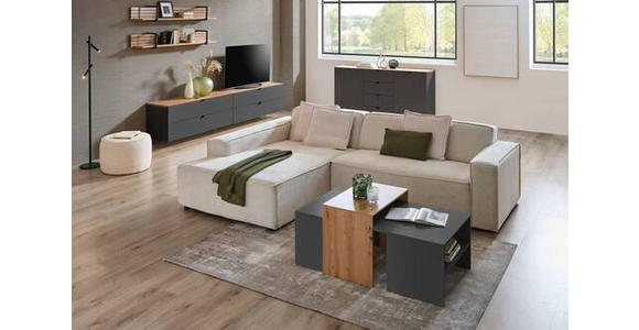 TV-ELEMENT Graphitfarben, Eiche Artisan  140/62/44 cm  - Schwarz/Graphitfarben, MODERN, Holzwerkstoff/Metall (140/62/44cm) - Hom`in