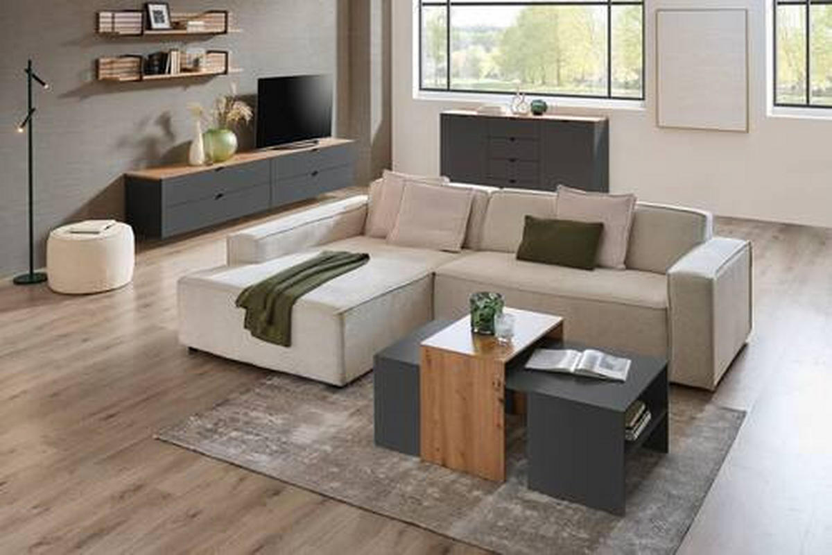 TV-ELEM 140/62/44 cm  - grafitszürke/fekete, Modern, faalapú anyag/fém (140/62/44cm) - Hom`in