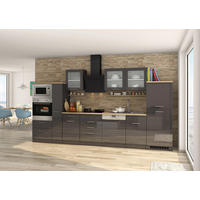 KÜCHENLEERBLOCK 370 cm   in Graphitfarben  - Silberfarben/Graphitfarben, MODERN, Glas/Holzwerkstoff (370cm) - Held