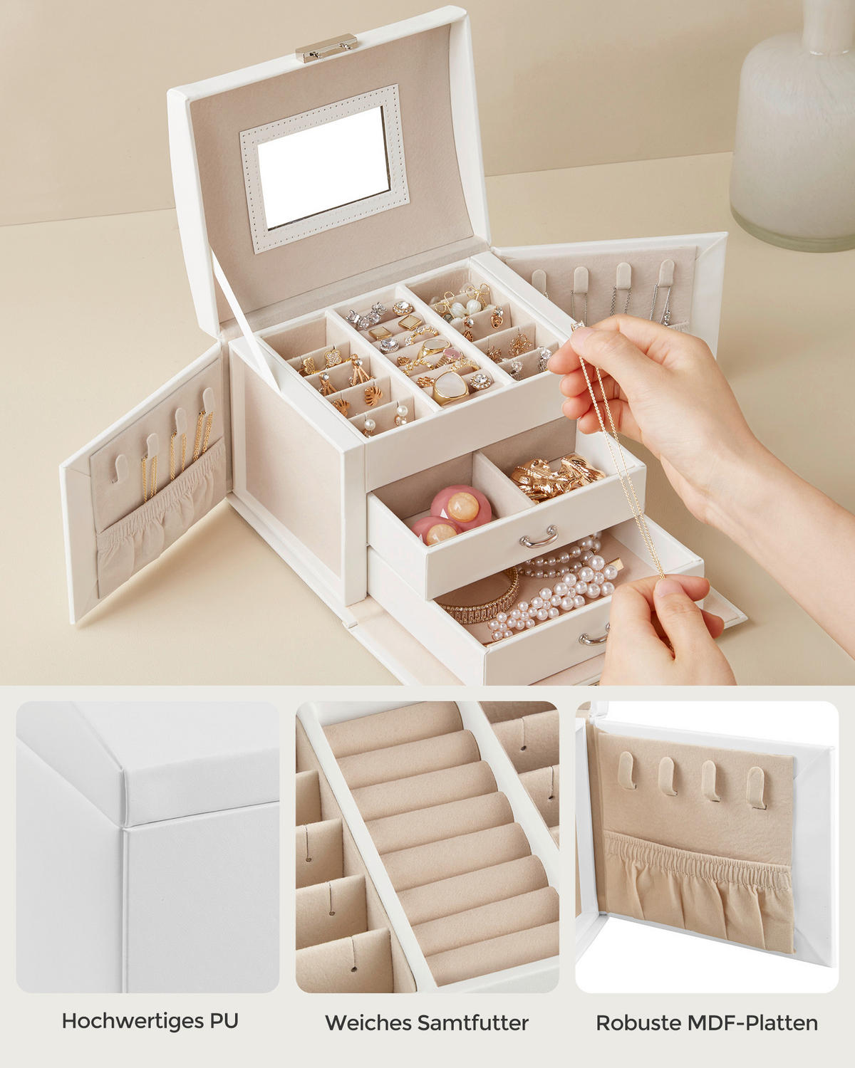 SCHMUCKKÄSTCHEN 18/13,5/14 cm  - Weiß, LIFESTYLE, Holzwerkstoff (18/13,5/14cm)