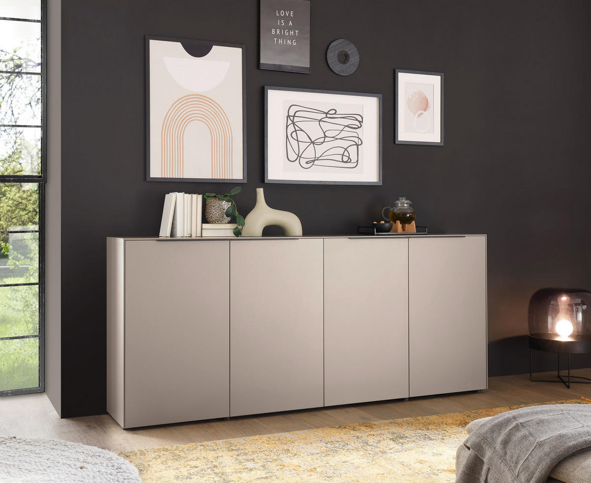 SIDEBOARD  200/87/38 cm  - Kaschmir/Schwarz, Design, Holzwerkstoff/Kunststoff (200/87/38cm) - Voleo