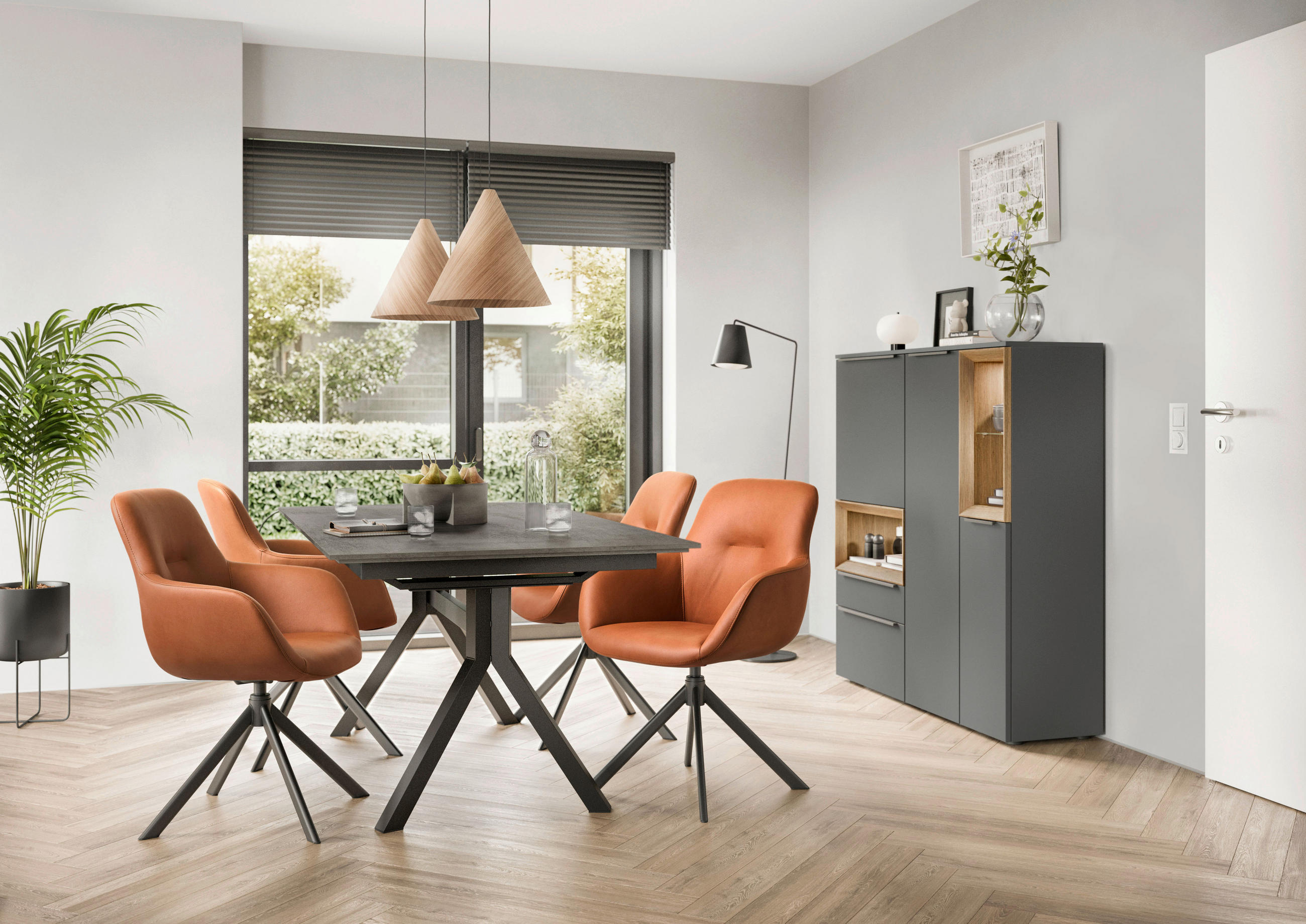 ARMLEHNSTUHL  in Edelstahl Lederlook (vegan)  - Cognac/Schwarz, Basics, Textil/Metall (62/89/61cm) - Celina Home