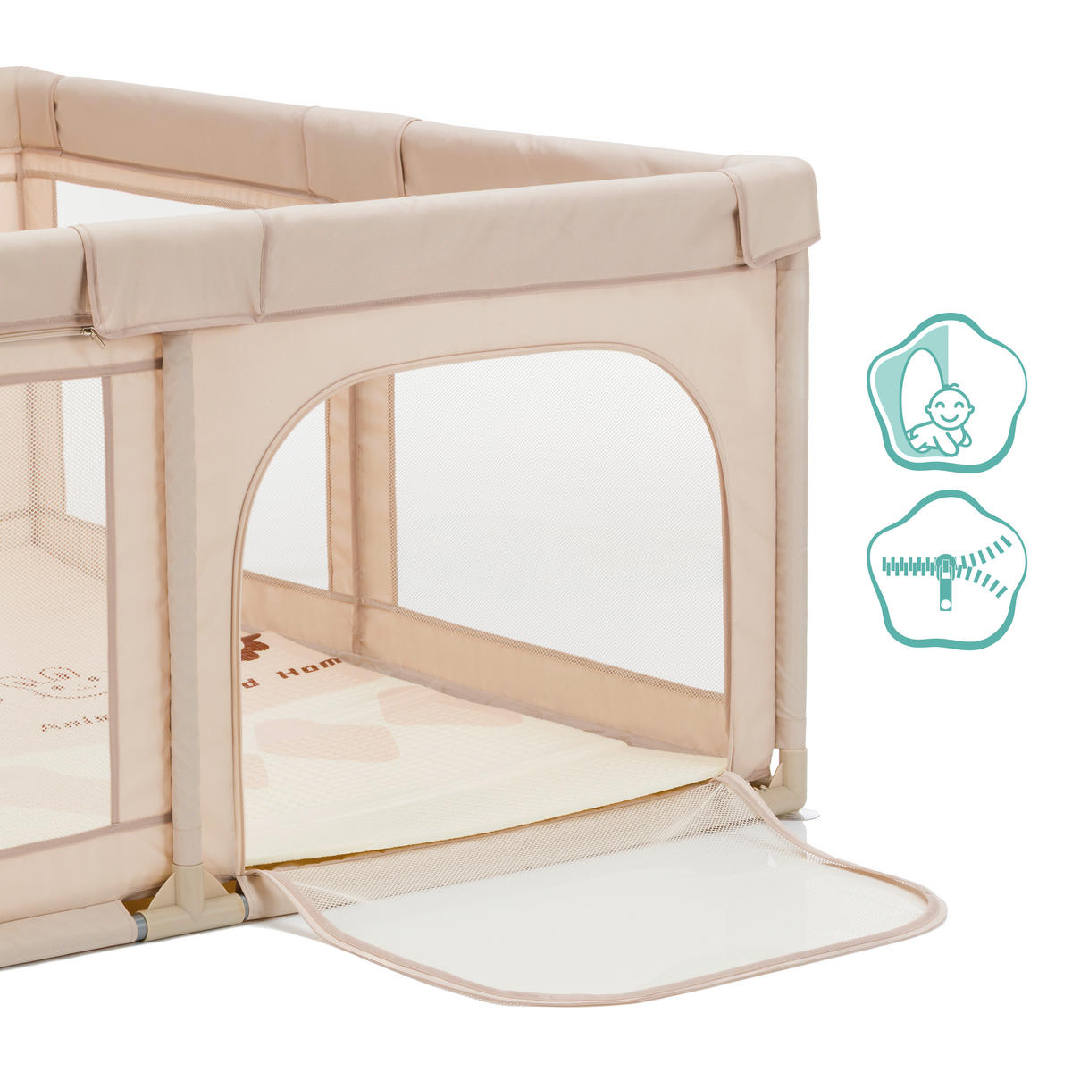 LAUFGITTER Malta 156/156/68 cm  - Beige, Basics, Textil/Metall (156/156/68cm) - Fillikid