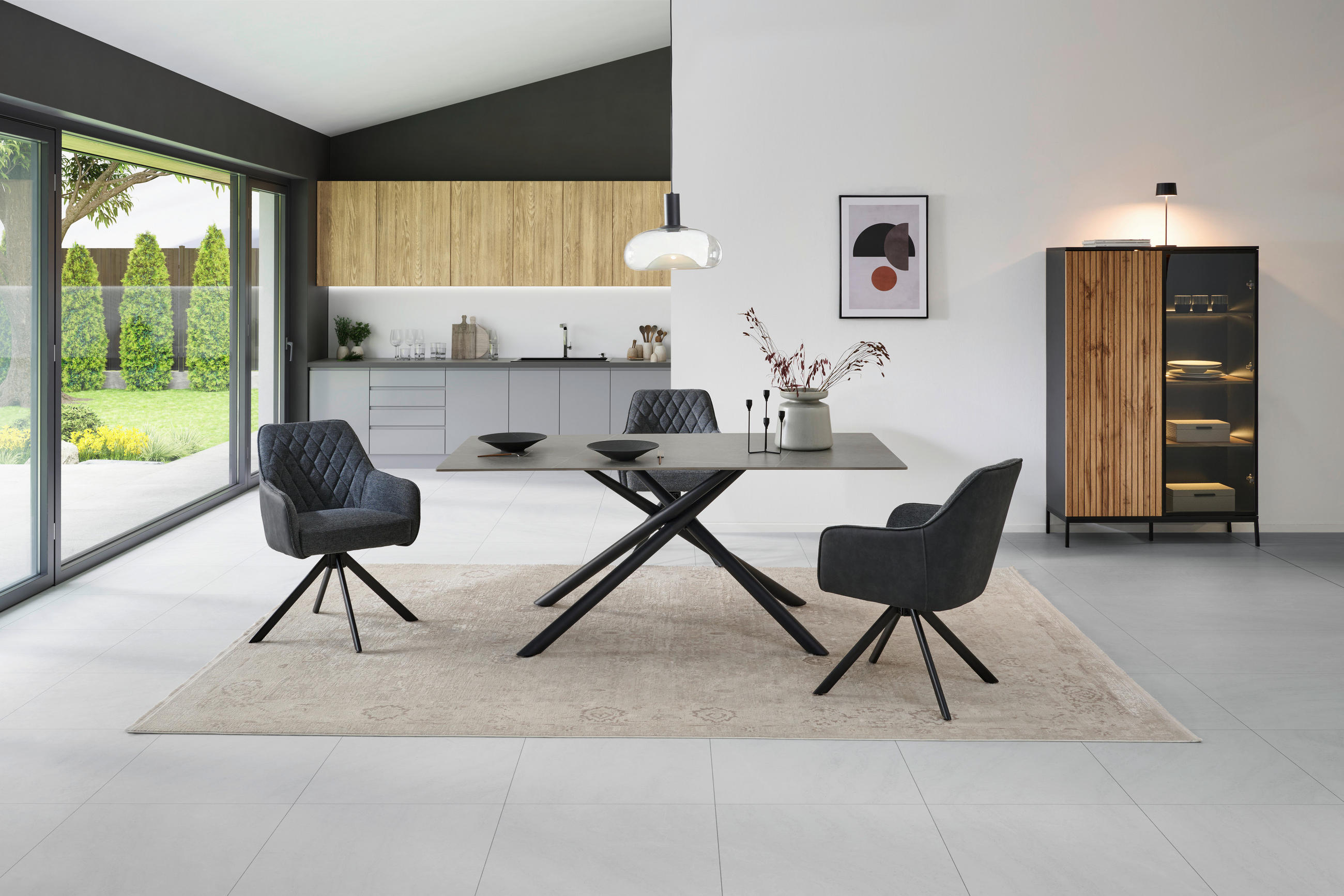 ESSTISCH in Metall, Keramik  - Schwarz/Grau, KONVENTIONELL, Keramik/Metall (180/76/90cm) - MID.YOU