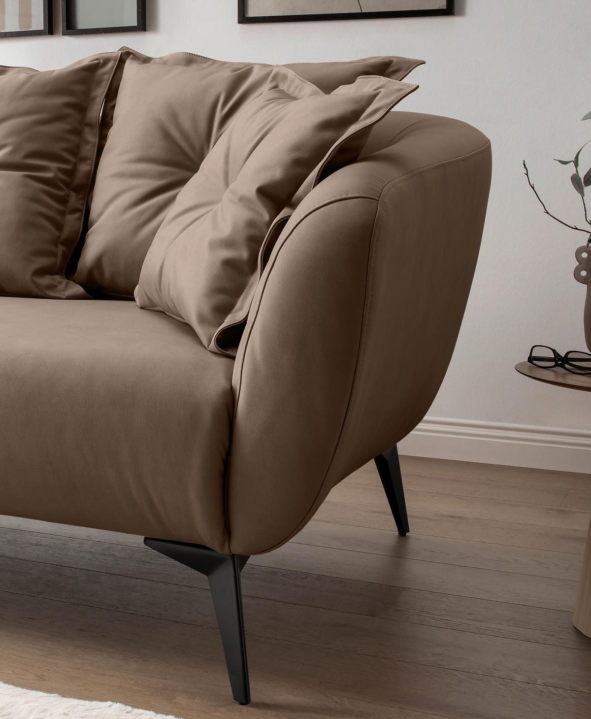 ECKSOFA Braun Lederlook  - Schwarz/Braun, MODERN, Textil/Metall (162/277cm) - Livetastic