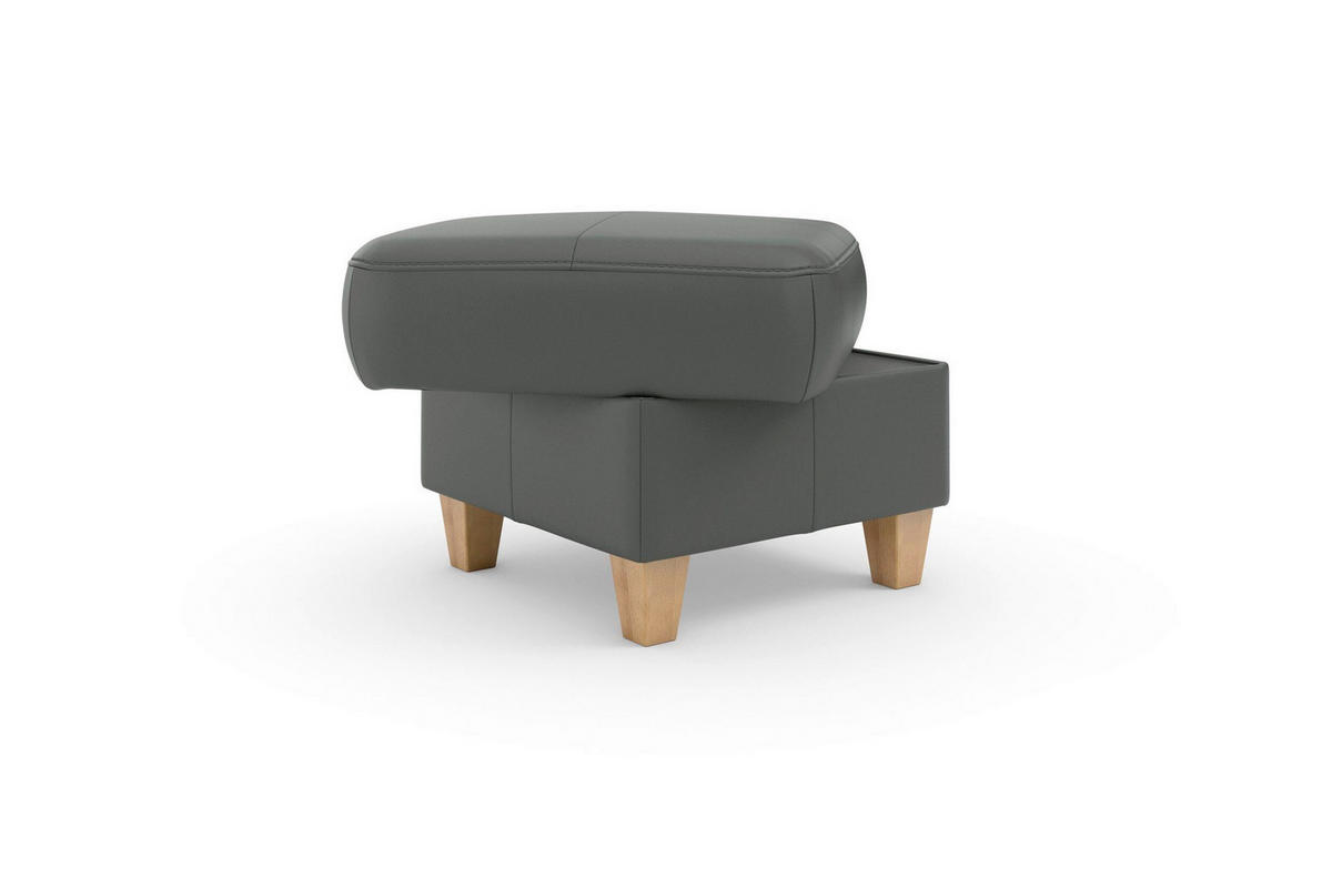 HOCKER Leder Anthrazit  - Eichefarben/Anthrazit, Basics, Leder/Holz (58/48/58cm) - Sit & More