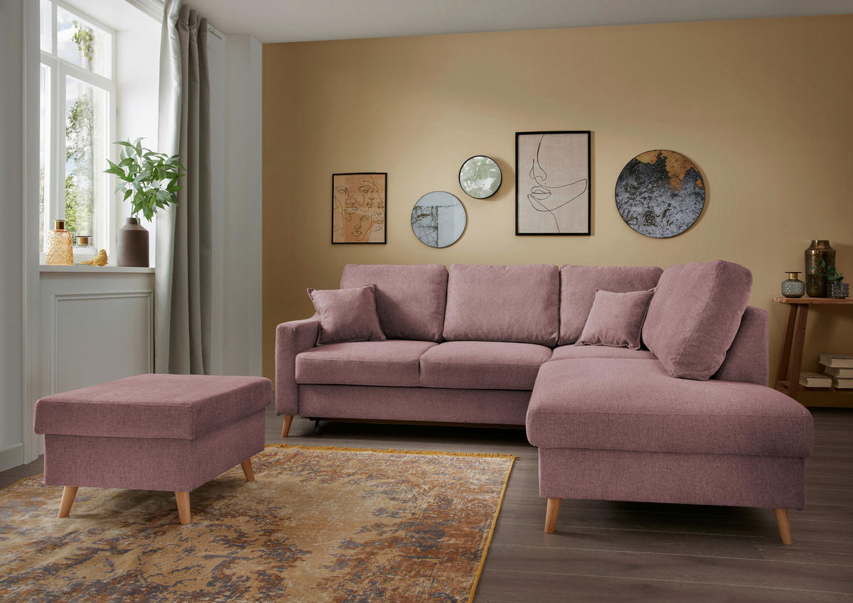 HOCKER in Textil Rosa  - Naturfarben/Rosa, Konventionell, Holz/Textil (61/43/61cm) - P & B