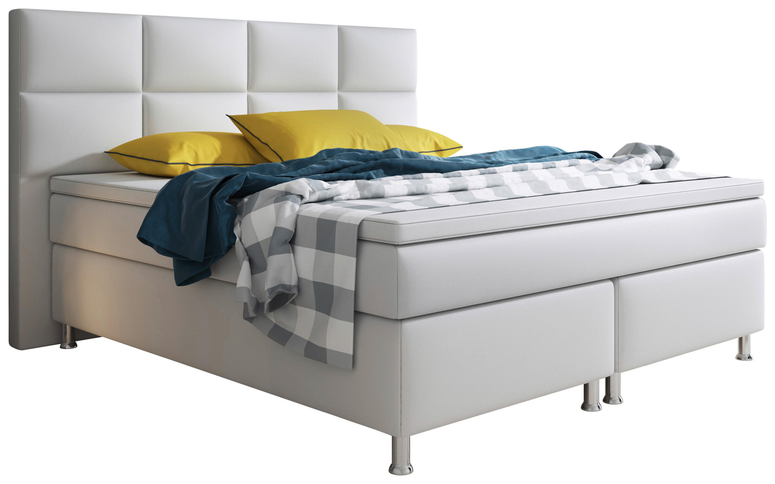 Boxspringbett mit Topper  in Weiß  - Silberfarben/Weiß, KONVENTIONELL, Leder/Textil (200/125/210cm) - MID.YOU