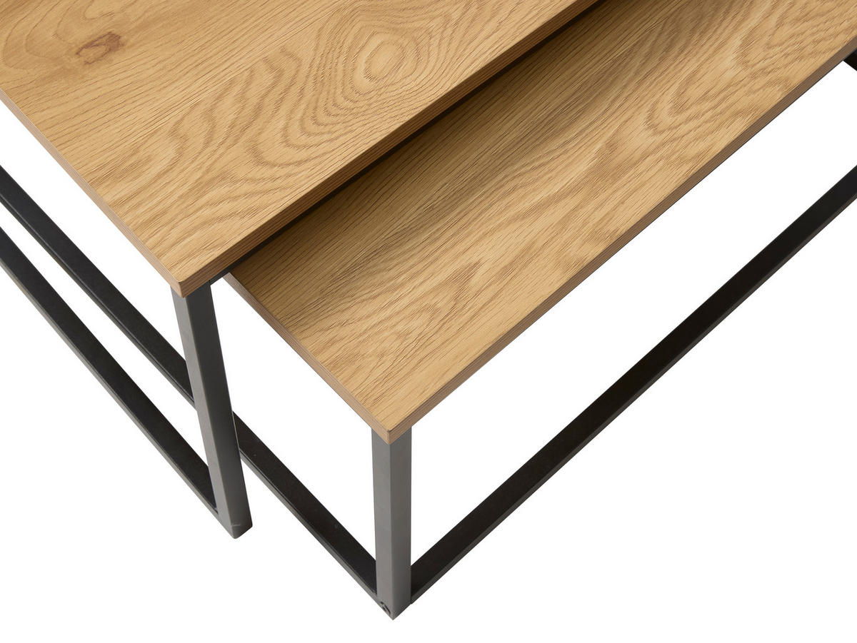 COUCHTISCHSET quadratisch Eichefarben  - Eichefarben/Schwarz, Basics, Holzwerkstoff/Metall (68-75/68-75/35-40cm) - Boxxx