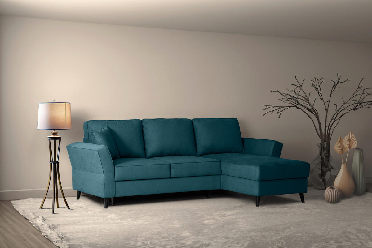 ECKSOFA in Velours Petrol  - Petrol/Schwarz, KONVENTIONELL, Holz/Textil (244/159cm) - Carryhome