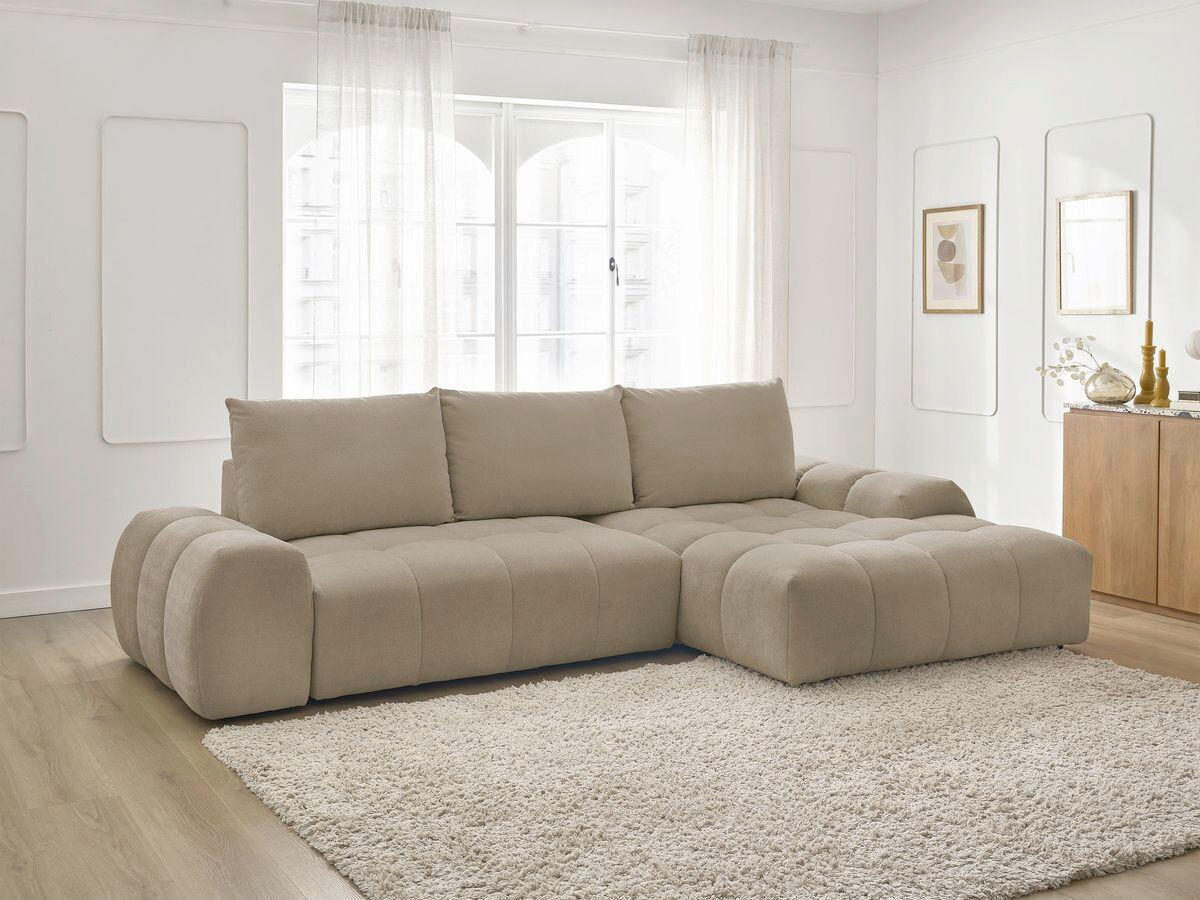 ECKSCHLAFSOFA EVEREST  mit Rücken echt, Armteil links, Armteil rechts Struktur Taupe  - Taupe/Schwarz, MODERN, Kunststoff/Textil (318/180cm) - Livetastic