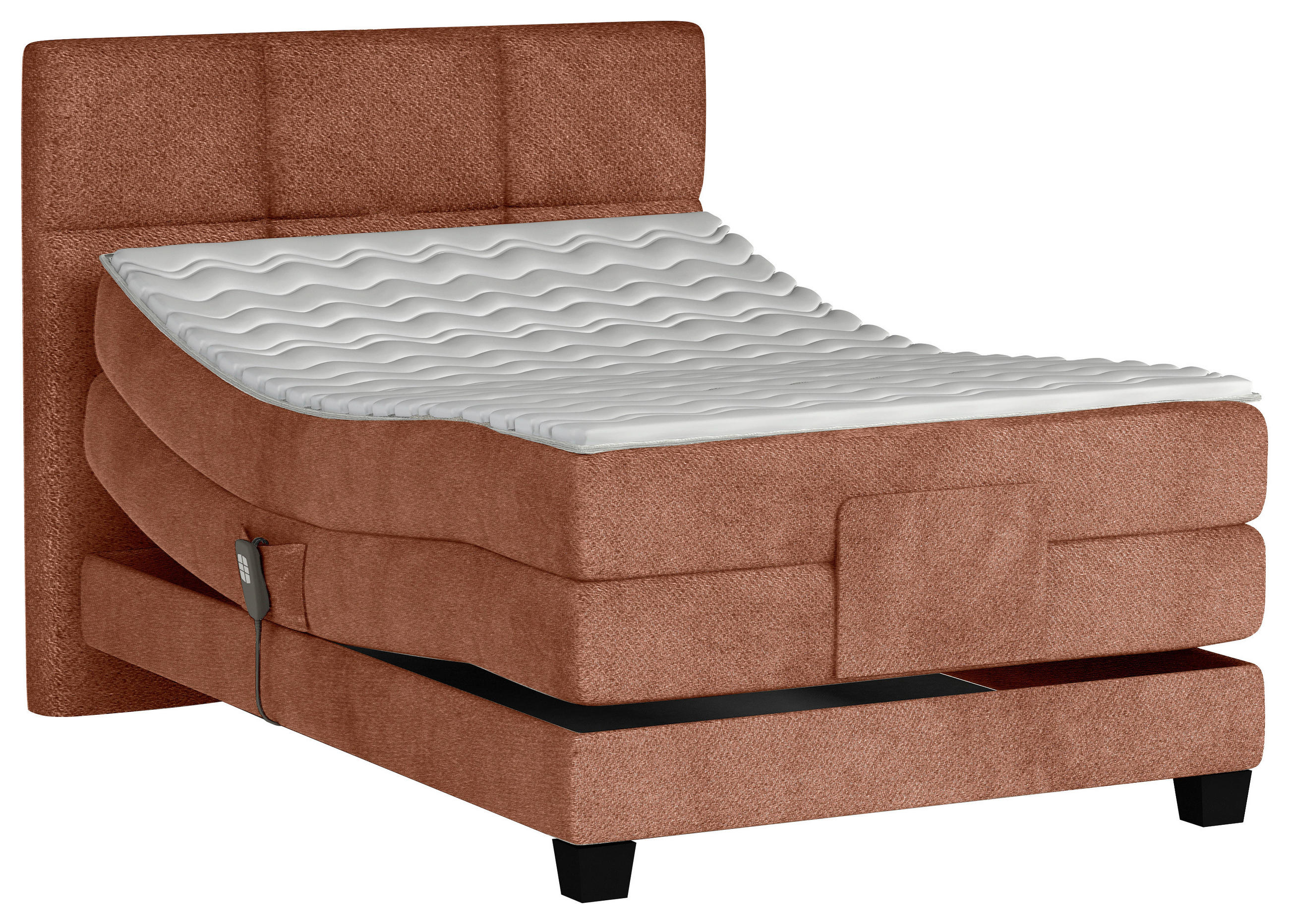 BOXSPRINGBETT 100/200 cm,  in Orange, Matratze, Topper, motorische Verstellbarkeit, Fernbedienung, H4 = sehr fest  - Schwarz/Orange, KONVENTIONELL, Holz/Kunststoff (100/200cm) - Chameo
