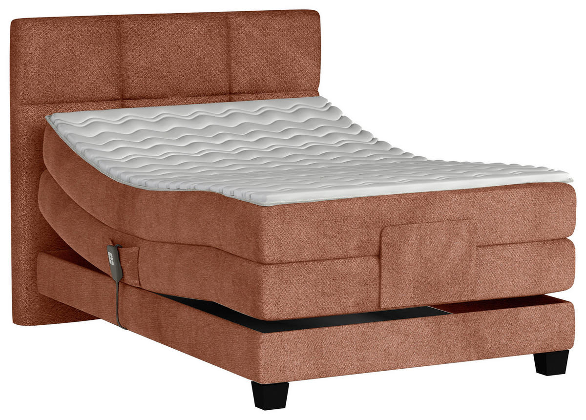 BOXSPRINGBETT 120/200 cm,  in Orange, Matratze, Topper, motorische Verstellbarkeit, Fernbedienung, H3 = fest  - Schwarz/Orange, KONVENTIONELL, Holz/Kunststoff (120/200cm) - Chameo