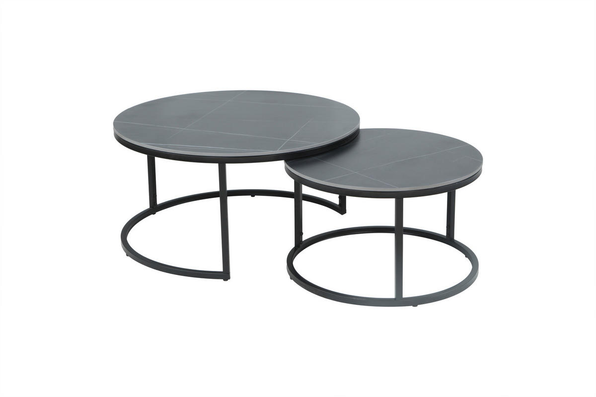 COUCHTISCHSET in Metall, Stein  - Schwarz, Design, Stein/Metall (80/60/41/37cm) - Livetastic