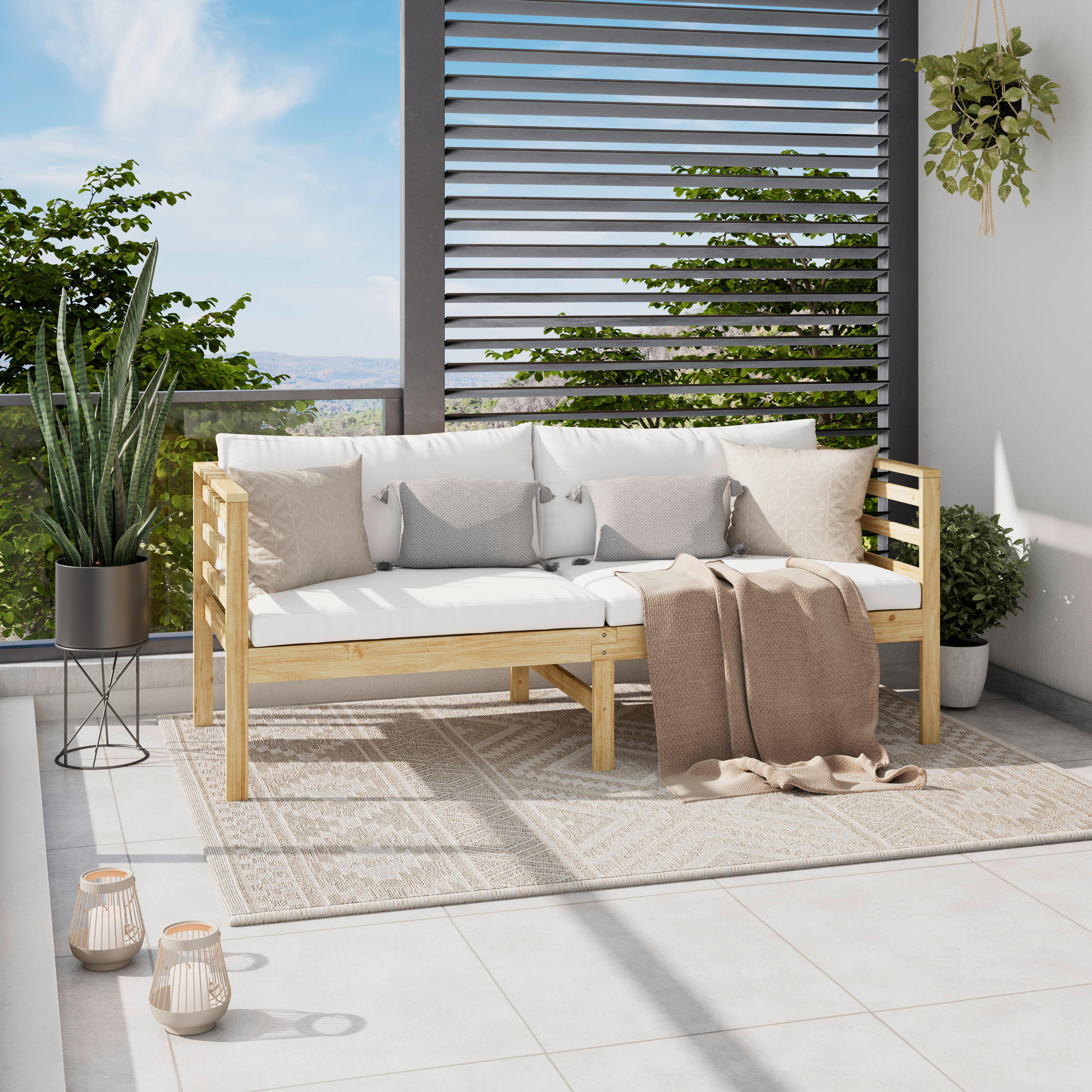 GARTENBANK 180/70/74 cm Akazie   - Weiß/Akaziefarben, MODERN, Holz/Textil (180/70/74cm) - Ambia Garden