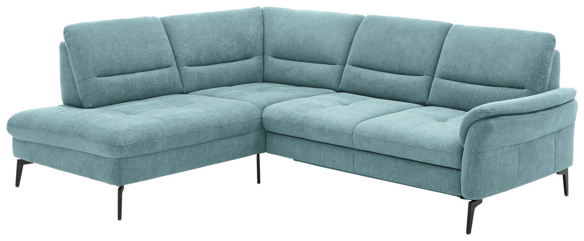 ECKSOFA in Webstoff Türkis  - Türkis/Schwarz, Design, Textil/Metall (206/256cm) - Beldomo System