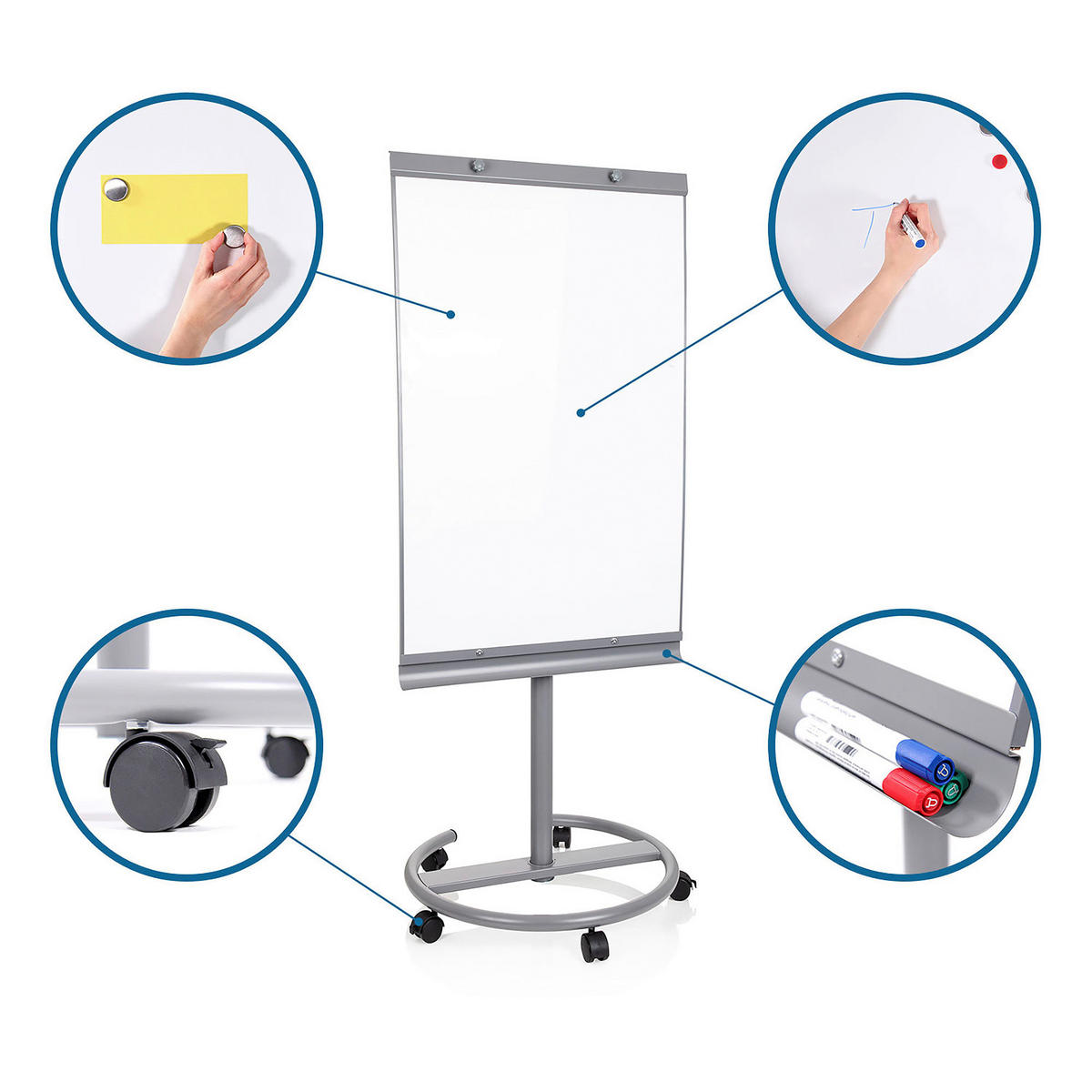 WHITEBOARD Metall Silberfarben, Weiß  - Silberfarben/Weiß, Basics, Kunststoff/Metall (65,5/133-190/60cm) - MID.YOU
