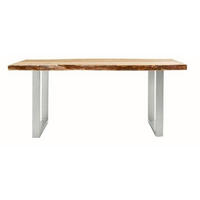ESSTISCH 220/100/77 cm Echtholz  Metall, Holz rechteckig Akaziefarben, Silberfarben  - Silberfarben/Akaziefarben, Design, Holz/Metall (220/100/77cm) - Boxxx