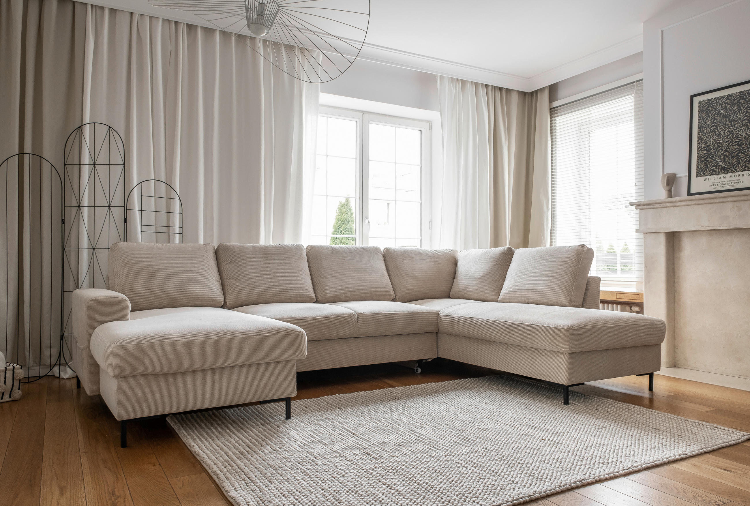 WOHNLANDSCHAFT Beige Cord  - Beige/Schwarz, Design, Textil/Metall (148/303/197cm) - MID.YOU
