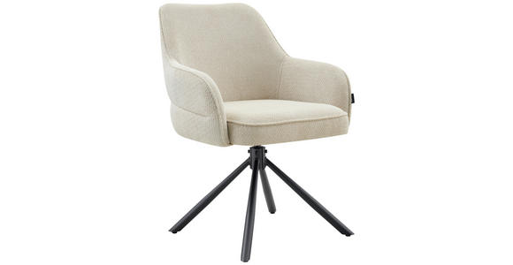 ARMLEHNSTUHL  Sitzfläche 360° drehbar, automatische Rückholfunktion Webstoff  - Beige/Schwarz, Design, Textil/Metall (62/86/65cm) - Carryhome