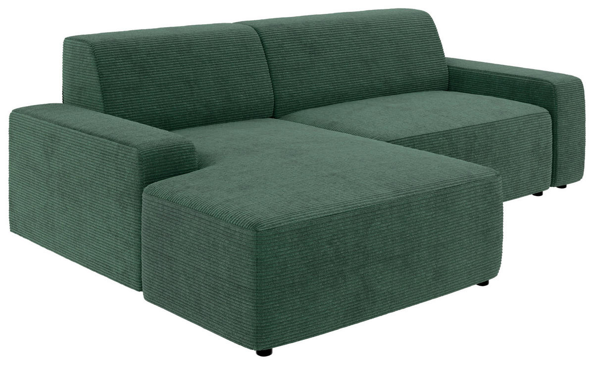ECKSOFA in Cord Dunkelgrün  - Dunkelgrün/Schwarz, Modern, Kunststoff/Textil (162/246cm) - Trendmanufaktur