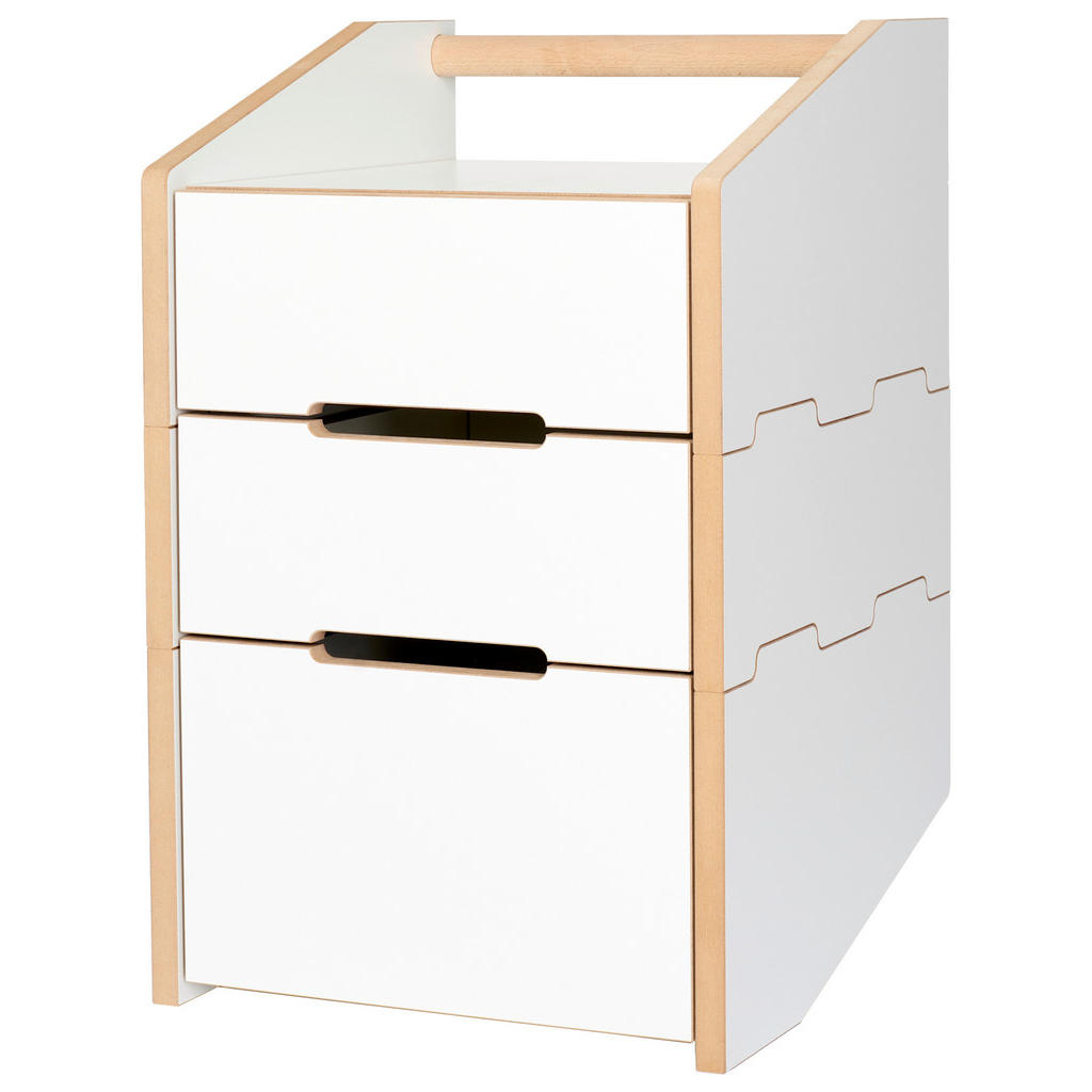 Thumbnail - Tojo Rollcontainer, Buche, Weiß, Holzwerkstoff, Kunststoff, 3 Schubladen, 39x61.6x40 cm, FSC 100%, FSC Mix, Beimöbel erh...
