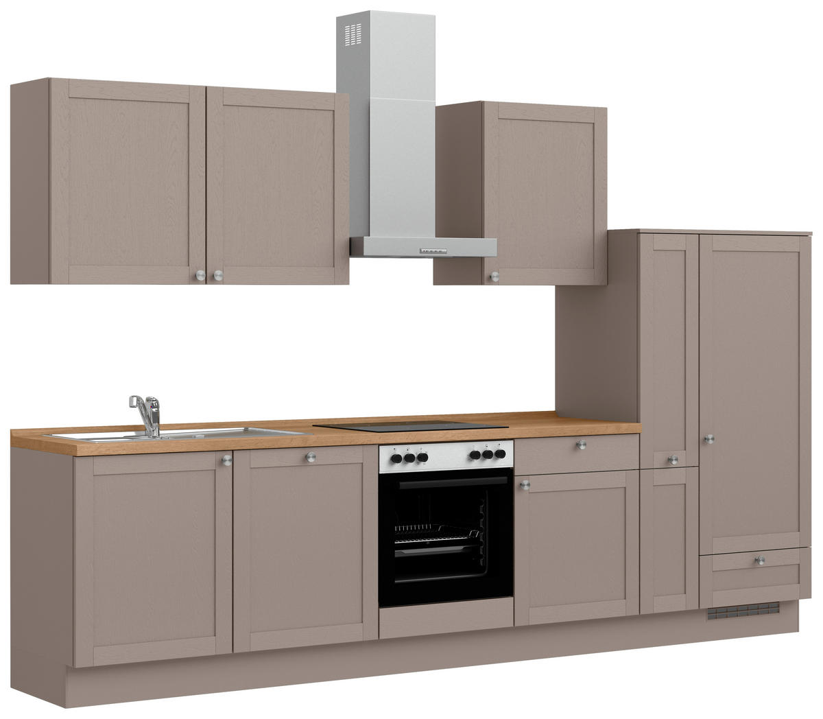 KÜCHENBLOCK Frame 330 cm  in Eichefarben, Beigebraun  - Edelstahlfarben/Eichefarben, MODERN, Holzwerkstoff/Metall (330cm) - Nobilia