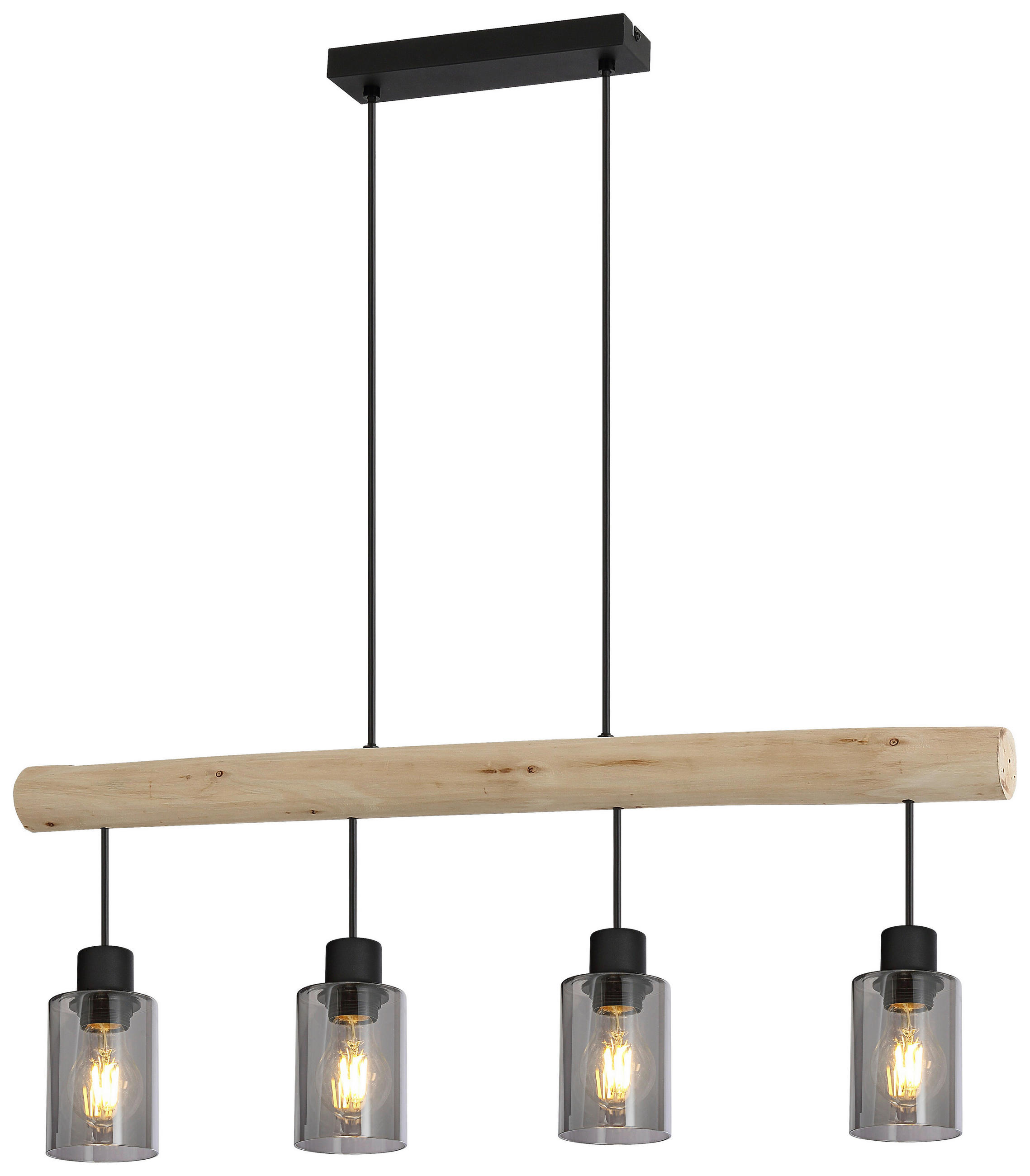 HÄNGELEUCHTE 100/15/120 cm  - Schwarz/Naturfarben, Design, Glas/Holz (100/15/120cm) - Novel