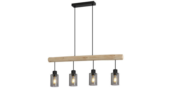 HÄNGELEUCHTE 100/15/120 cm - Schwarz/Naturfarben, Design, Glas/Holz (100/15/120cm) - Novel
