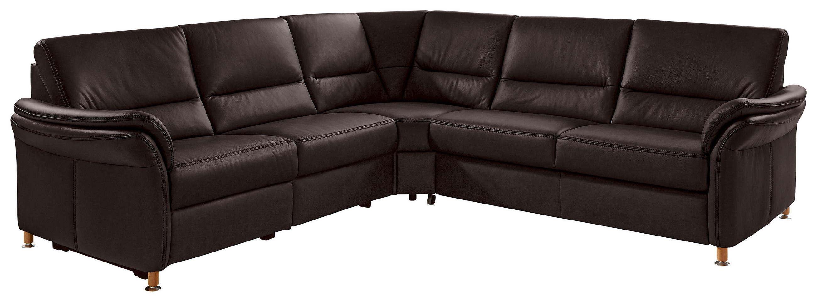 ECKSOFA in Echtleder Dunkelbraun  262/262 cm  - Eichefarben/Dunkelbraun, KONVENTIONELL, Leder/Holz (262/262cm) - Beldomo Premium