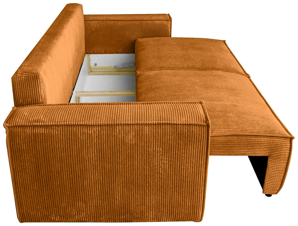 SCHLAFSOFA  mit Liegefunktion, Schlafen auf Sitzhöhe, Rücken echt Cord Kupferfarben  - Schwarz/Kupferfarben, KONVENTIONELL, Kunststoff/Textil (240/89/100cm) - Carryhome