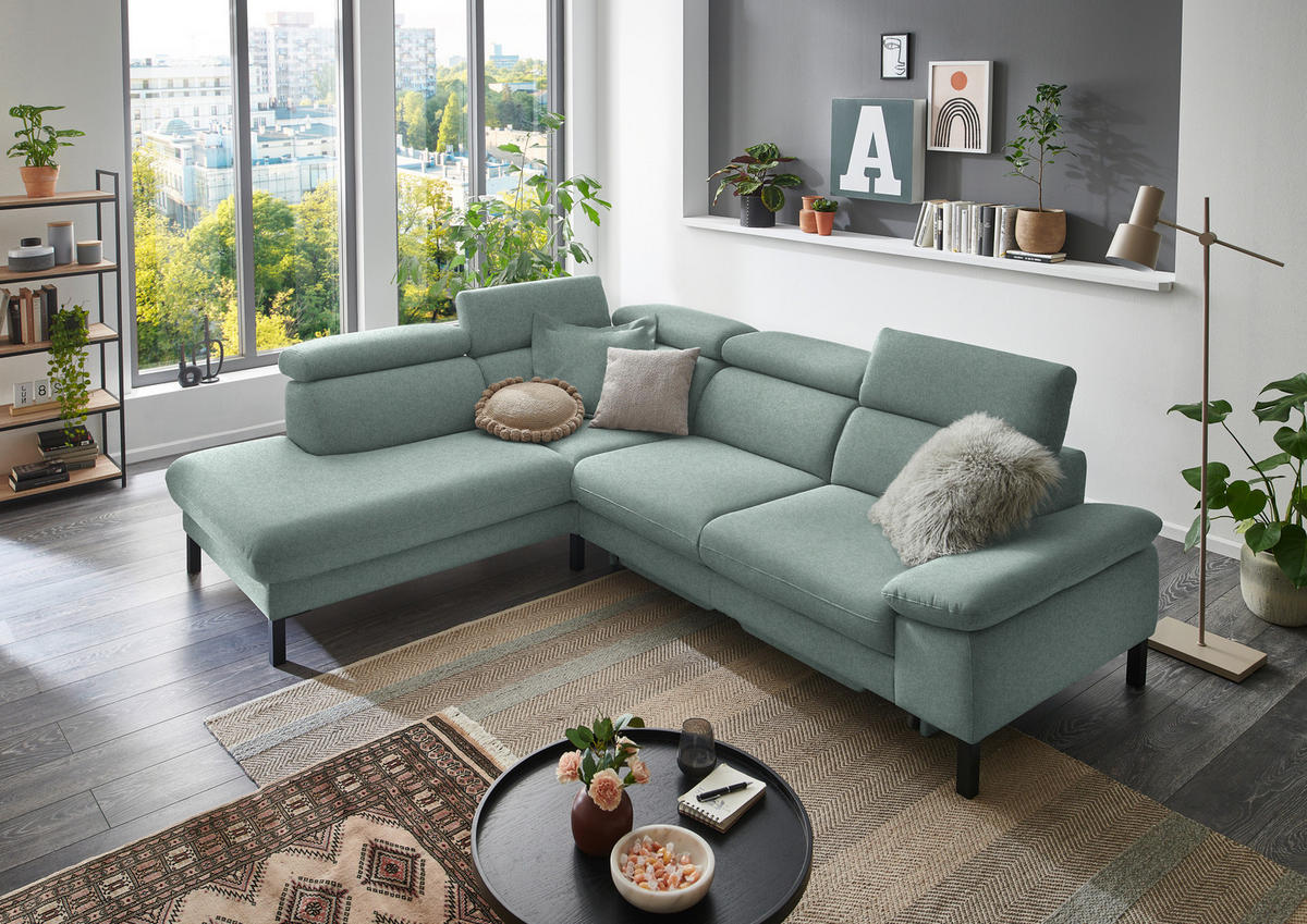 ECKSOFA in Flachgewebe Mintgrün  - Schwarz/Mintgrün, Design, Holzwerkstoff/Textil (217/272cm) - Pure Home Comfort