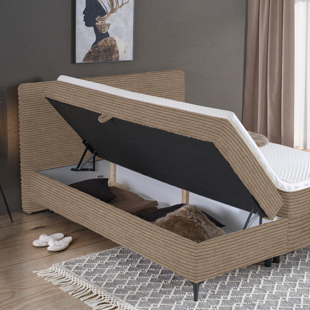 BOXBETT 180/200 cm  in Hellbraun  - Hellbraun/Schwarz, Design, Holz/Holzwerkstoff (180/200cm) - Xora