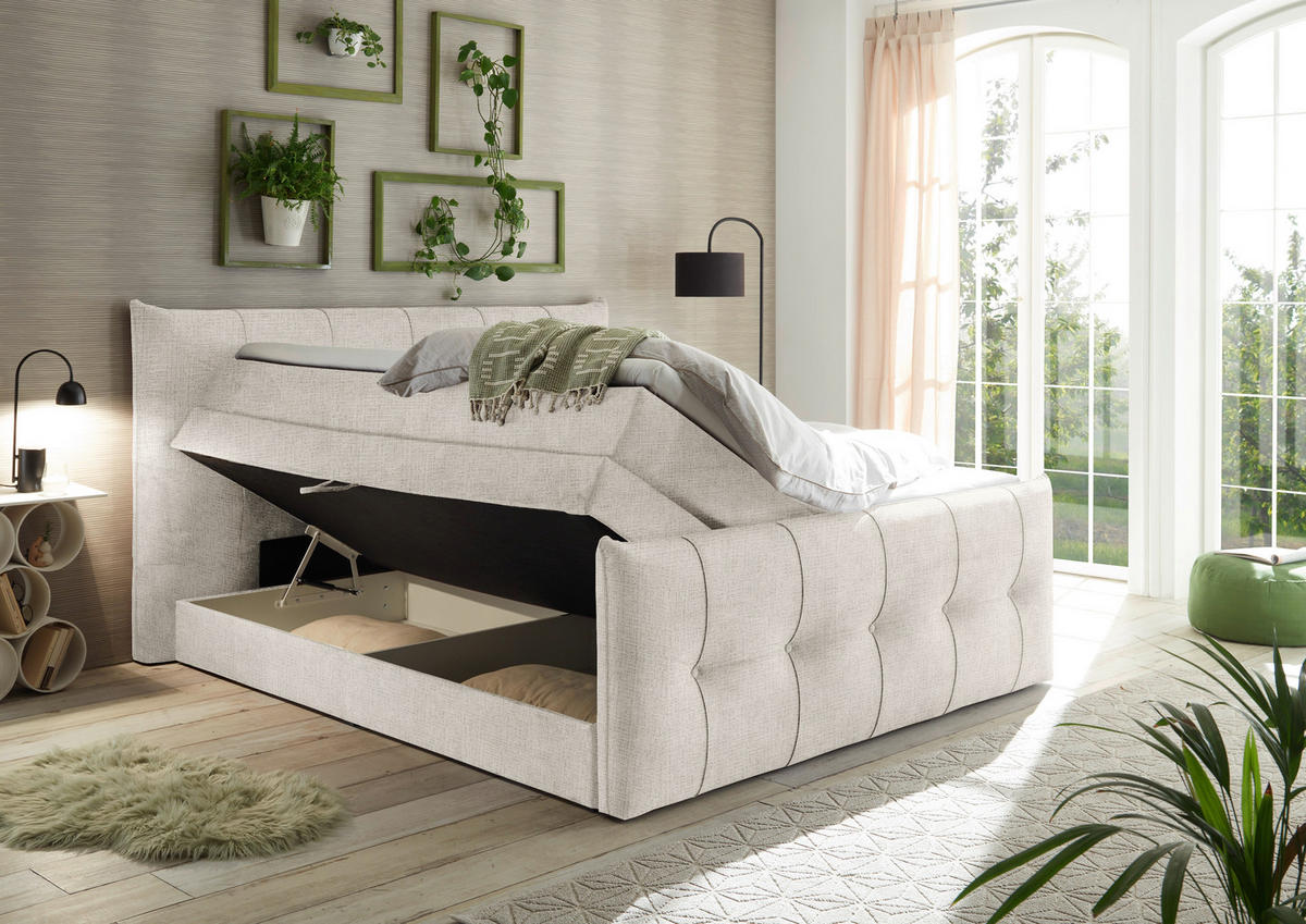 BOXSPRINGBETT 180/200 cm  in Creme  - Creme/Schwarz, Basics, Holzwerkstoff/Kunststoff (180/200cm) - Esposa
