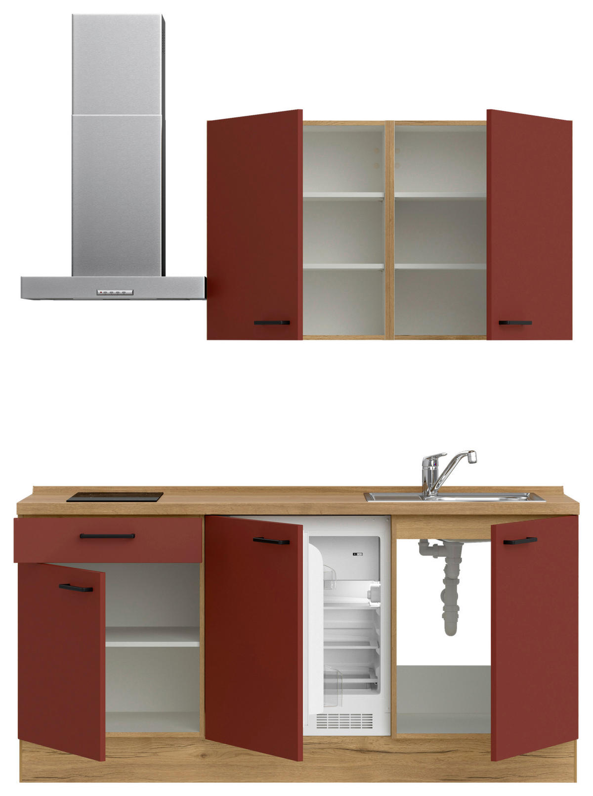 KÜCHENLEERBLOCK 180 cm   in Rot, Eichefarben  - Eichefarben/Rot, MODERN, Holzwerkstoff/Metall (180cm) - Nobilia