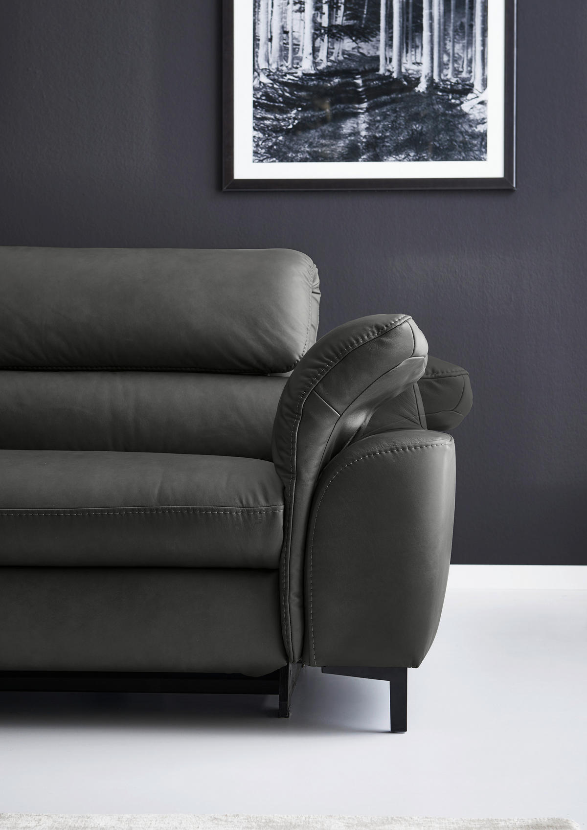 ECKSOFA Valdera Schwarz Echtleder  - Schwarz, Design, Leder/Metall (246/280cm) - Hukla