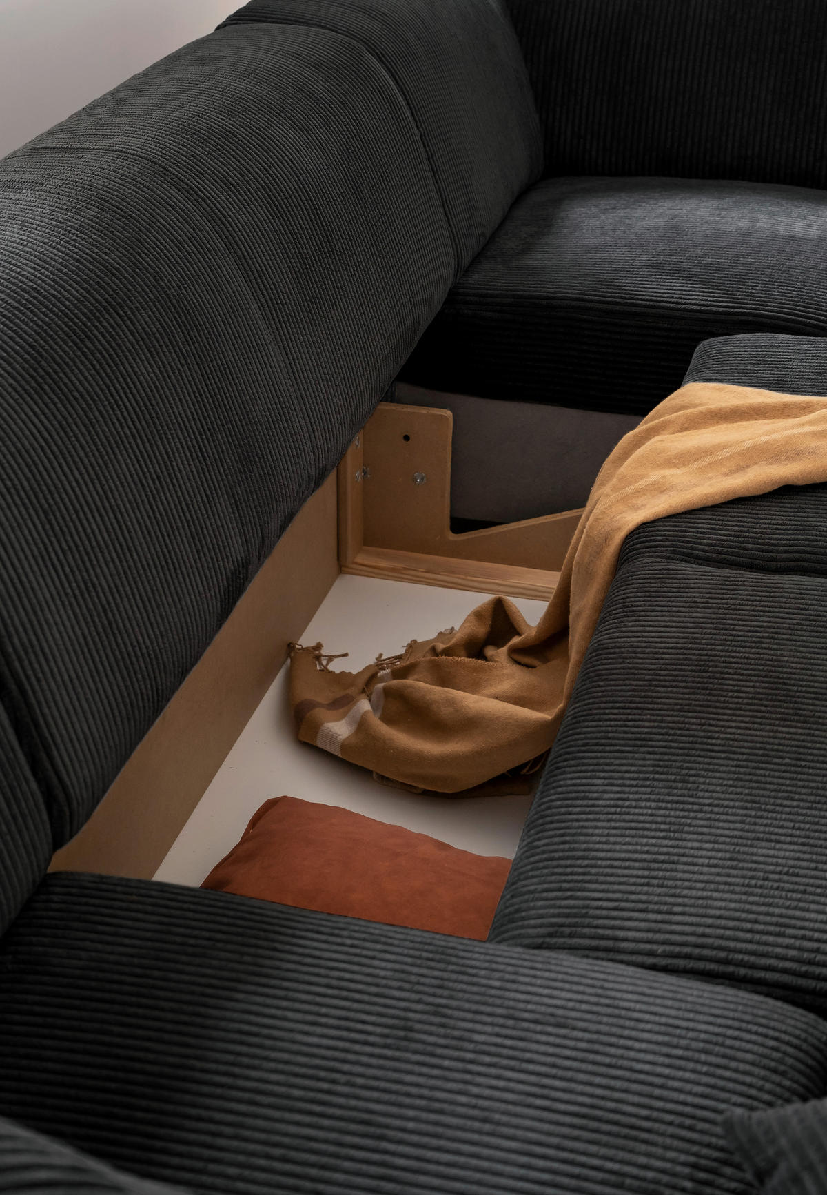 WOHNLANDSCHAFT Dunkelgrau Cord  - Dunkelgrau/Schwarz, Textil/Metall (165/330/192cm) - MID.YOU