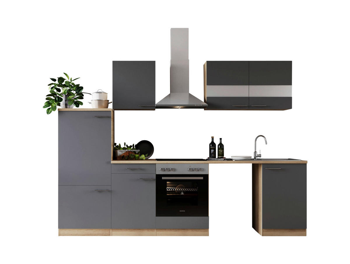 MODULKÖK 280 cm   i grå  - stålfärgad/grå, Basics, metall/trämaterial (280cm) - Respekta