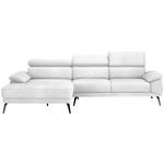 ECKSOFA Weiß Velours  - Schwarz/Weiß, Design, Textil/Metall (187/295cm) - Novel