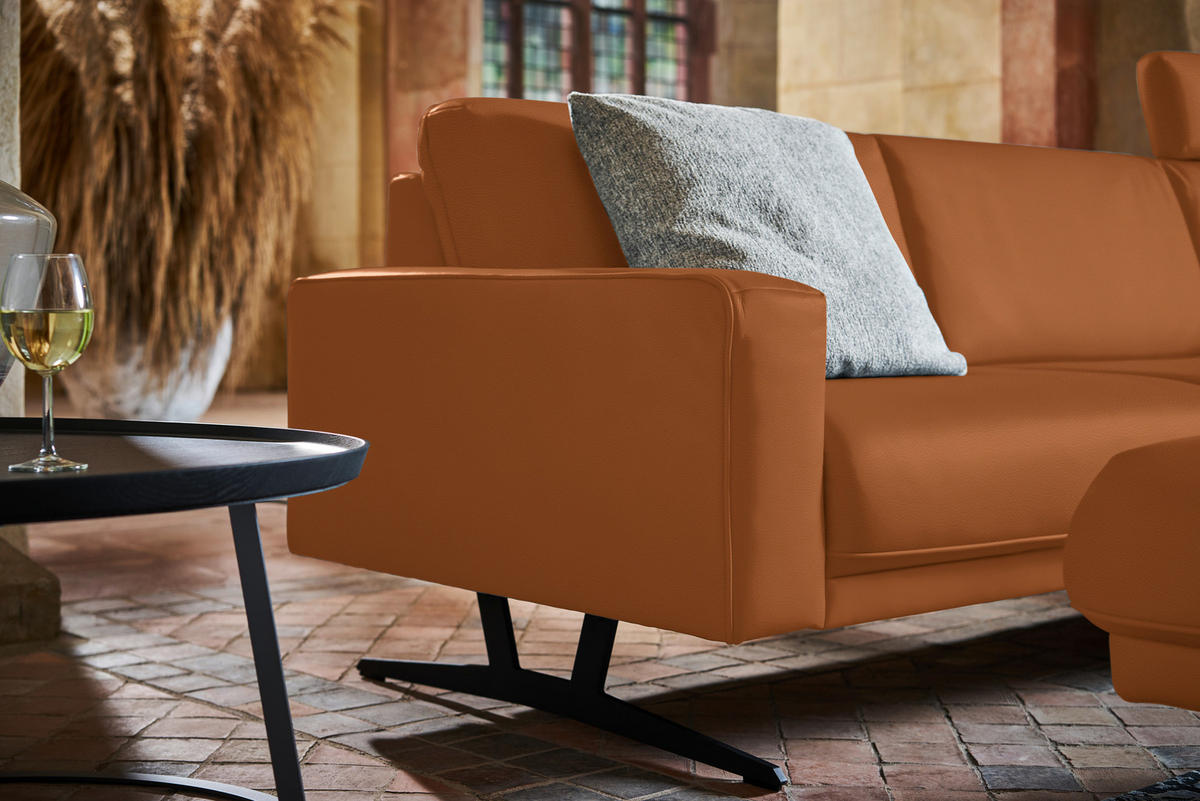 ECKSOFA in Echtleder Cognac  - Cognac/Anthrazit, Konventionell, Leder/Metall (324/179cm) - Johann Jakob