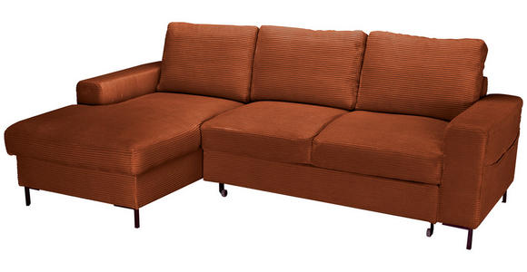 ECKSOFA Rostfarben Cord  - Rostfarben/Schwarz, KONVENTIONELL, Textil/Metall (150/240cm) - Carryhome