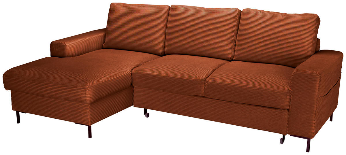 ECKSOFA Rostfarben Cord  - Rostfarben/Schwarz, KONVENTIONELL, Textil/Metall (150/240cm) - Carryhome