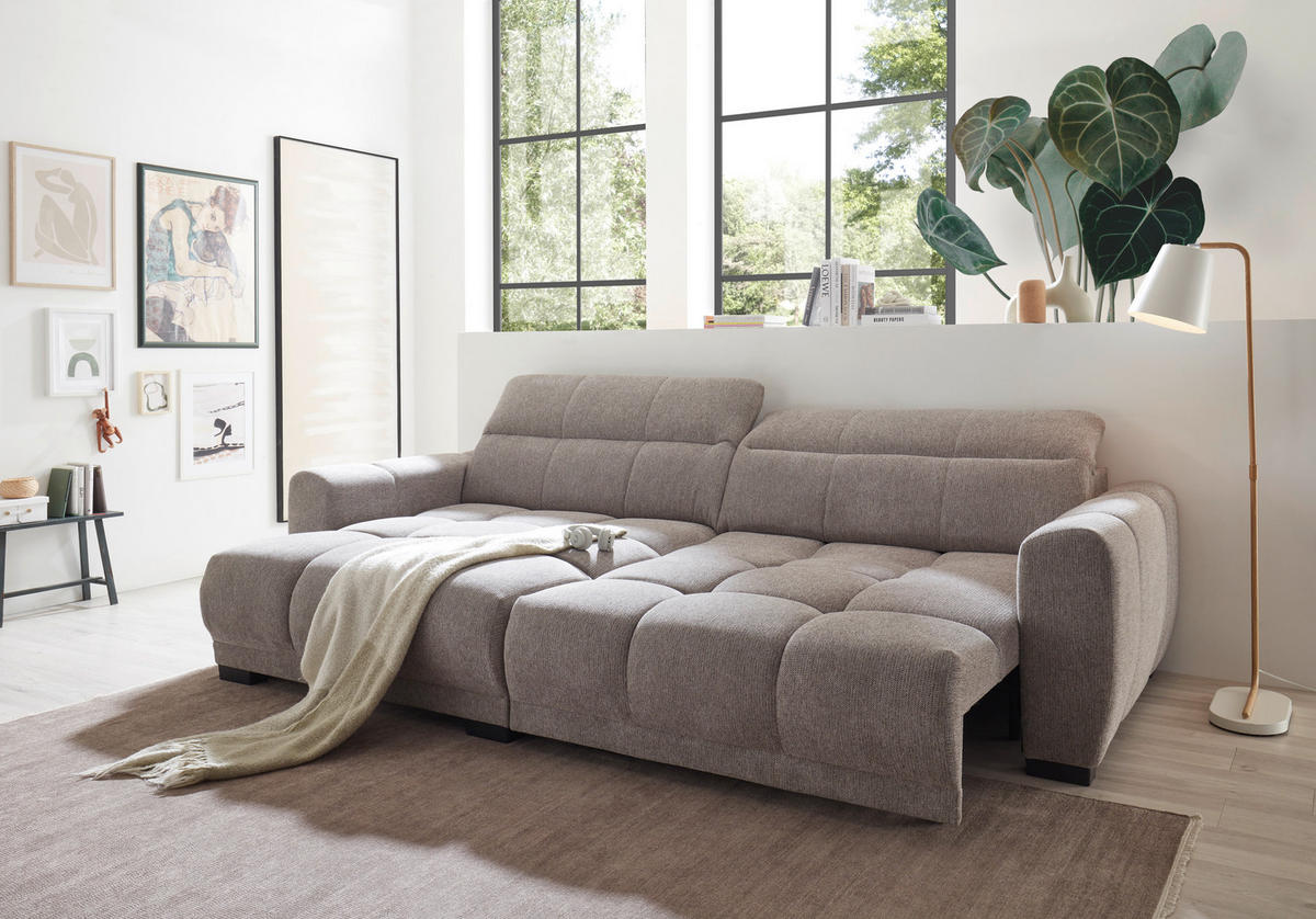 ECKSOFA HUNTER Taupe Mikrofaser  - Taupe/Schwarz, Basics, Kunststoff/Textil (170/297cm) - Livetastic