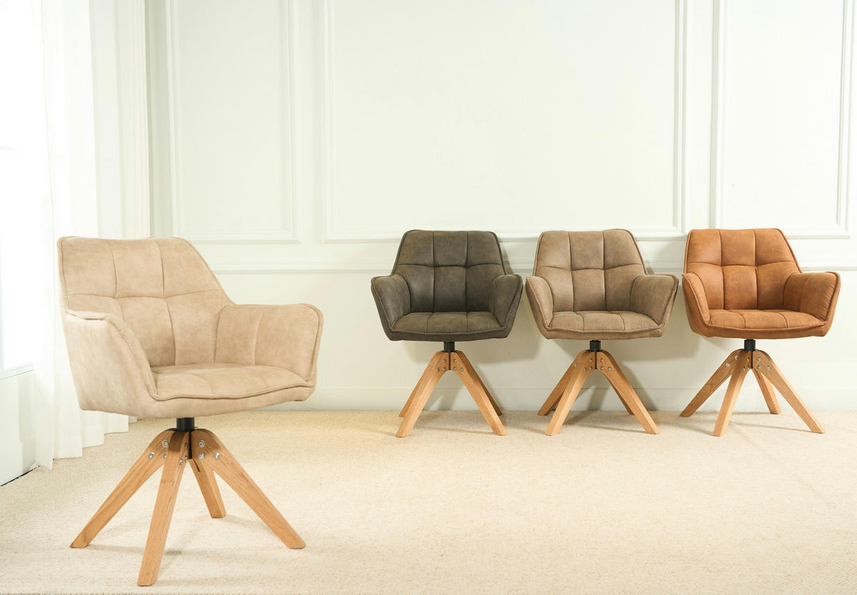 ARMLEHNSTUHL Webstoff  - Eichefarben/Orange, Basics, Holz/Textil (61/85/63cm) - MID.YOU