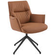 ARMLEHNSTUHL  in Aluminium, Eisen Echtleder pigmentiert  - Cognac/Schwarz, Design, Leder/Metall (65/92/67,5cm) - Novel